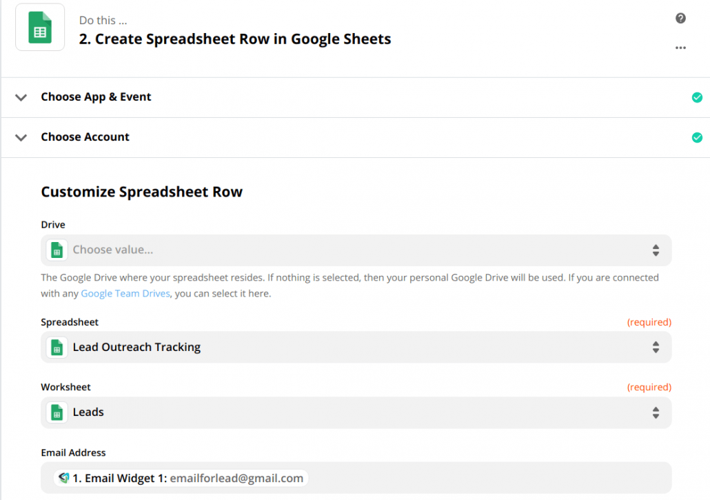 Create Spreadsheet Row in Google Sheets