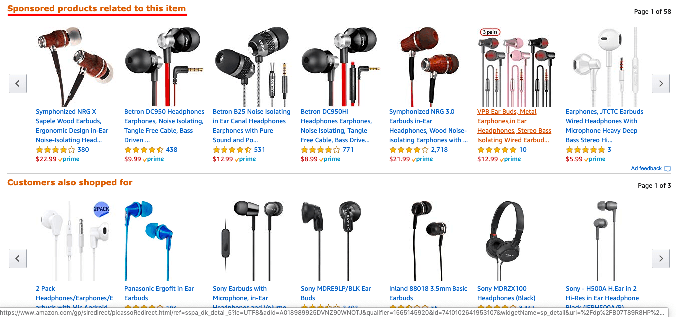 Amazon Product Page - Sponsored Products