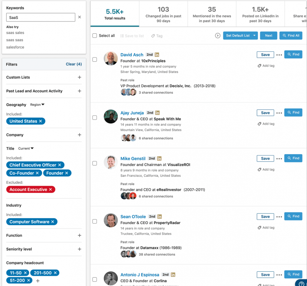 LinkedIn Saved Search to Find Podcast Guests