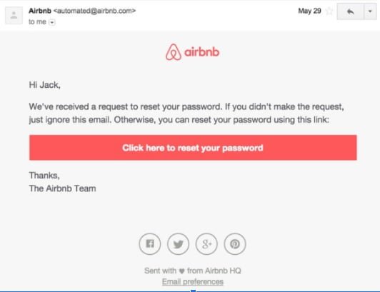 Airbnb transactional email example