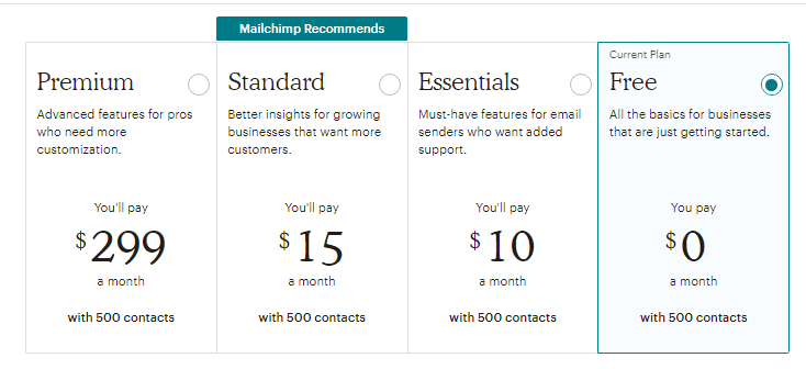 mailchimp pricing plans