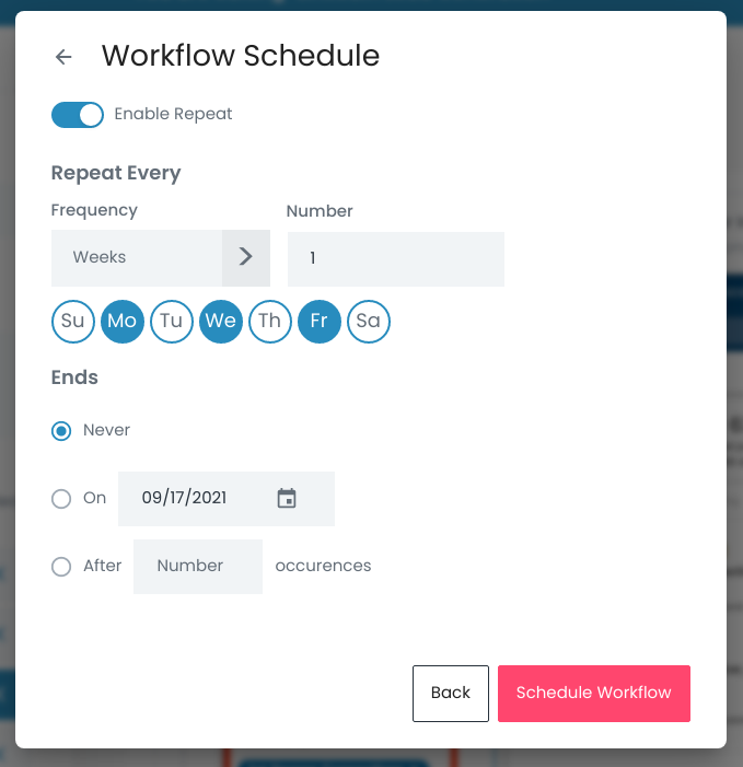 Flowster Workflow Schedule Repeat
