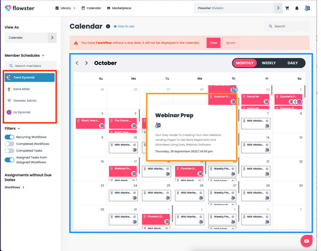 Calendar and Task Overview