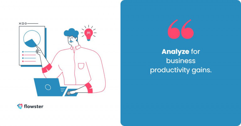 An illustration of a business analyzing charts and feedback surveys, symbolizing continuous improvement and adaptation for business productivity.