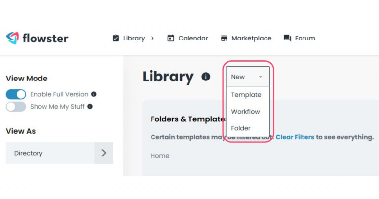 This image shows where you click to create a new workflow to help the reader on how to create workflows in Flowster.