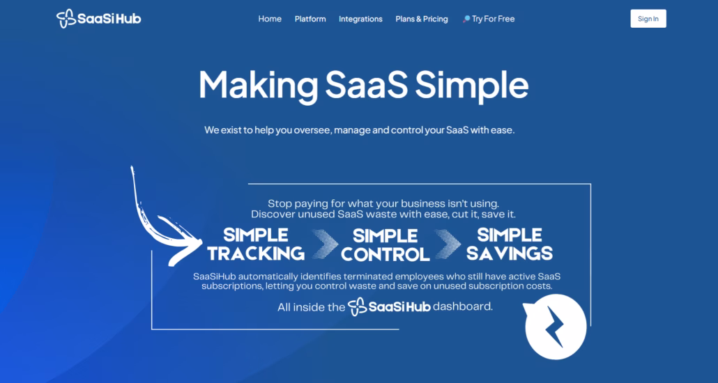 SaaSi Hub: Helping Businesses Take Control of SaaS Spend and Eliminate Software Waste 1 SaaSi Hub Screenshot of Home Page Header Header