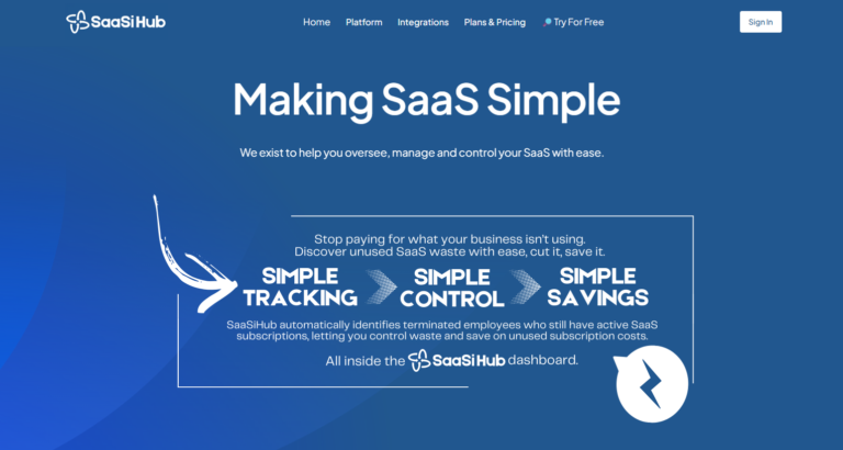 SaaSi Hub Screenshot of Home Page Header Header