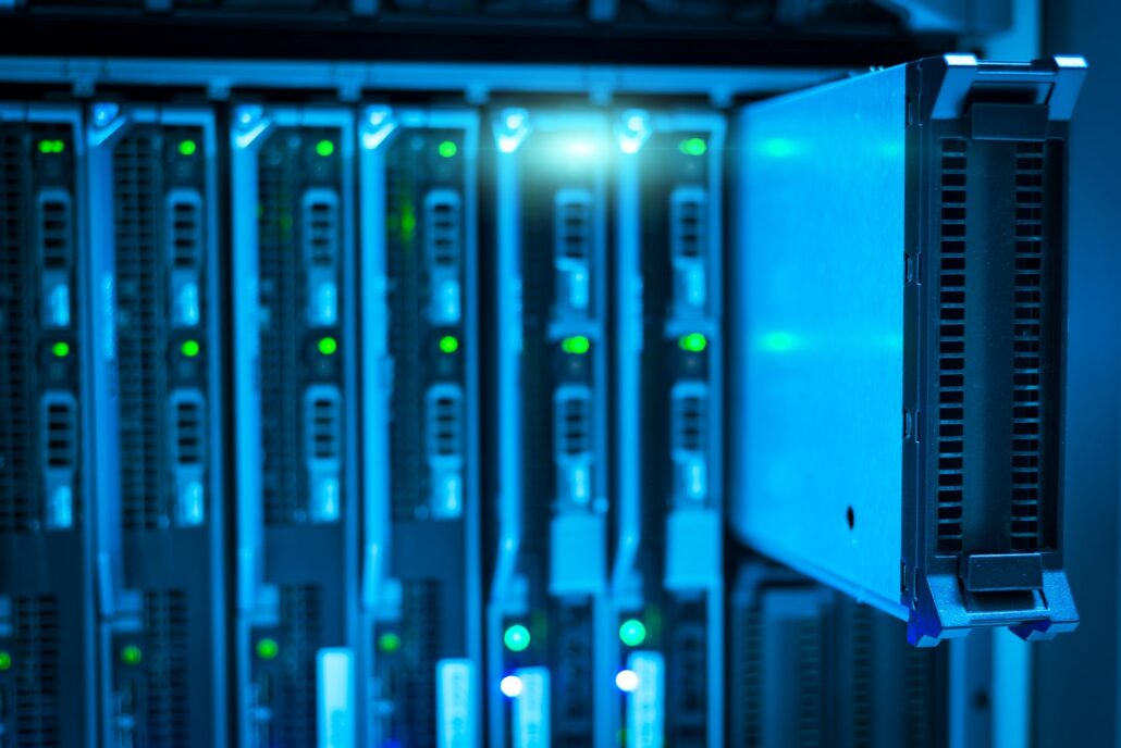 Scaling Smarter With Managed IT And Consulting Expertise 8 Detailed view of a server rack with a focus on technology and data storage.